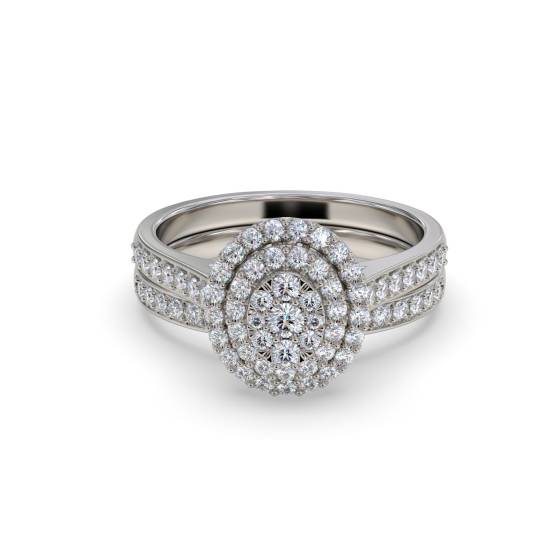 Double Halo Round Diamond Cluster Bridal Set