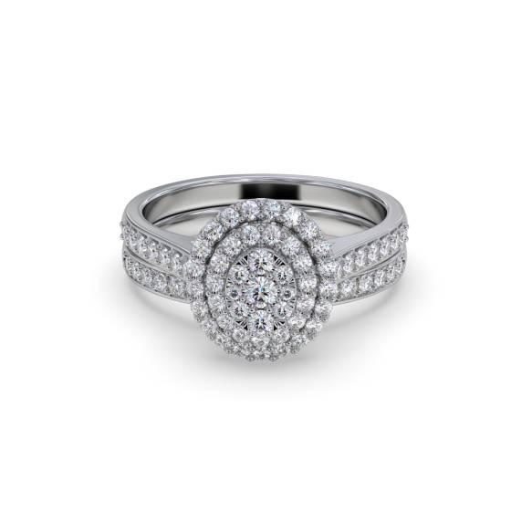 Double Halo Round Diamond Cluster Bridal Set
