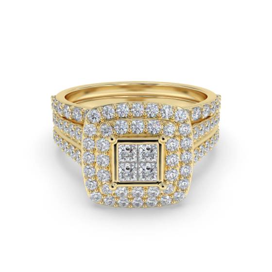 Double Halo Diamond Cluster Bridal Set