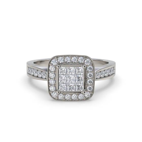 Single Halo Diamond Cluster Shoulder Set Ring