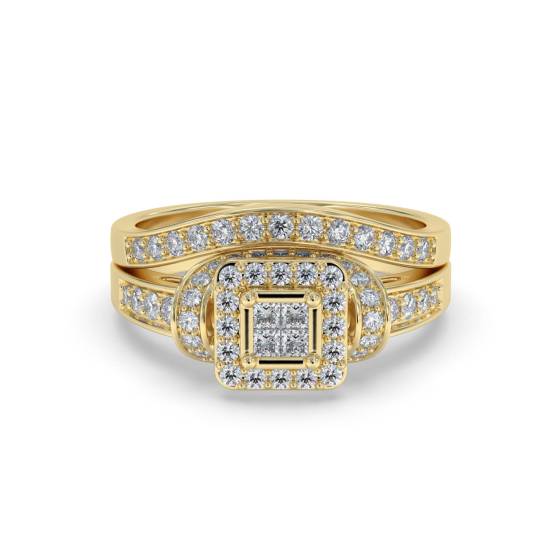 Single Halo Round Diamond Cluster Bridal Set