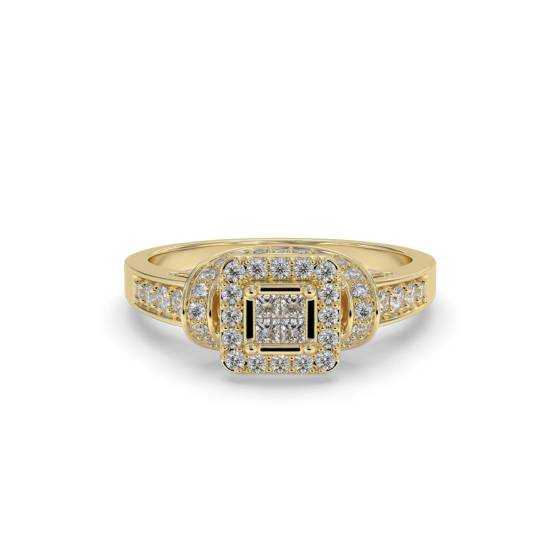 Princess and Round Diamond Single Halo Cluster Shoulder Set Ring