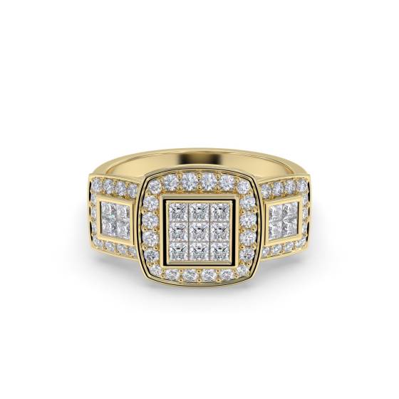 Princess and Round Diamond Designer Halo Cluster Ring