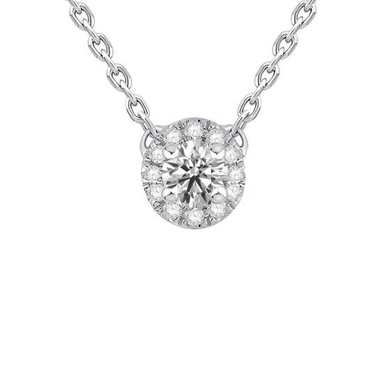 0.26ct VS/F-G Natural Round Diamond Halo Pendant in 9k White Gold