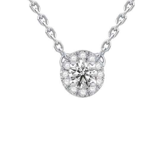0.26ct VS/F-G Natural Round Diamond Halo Pendant in 9k White Gold
