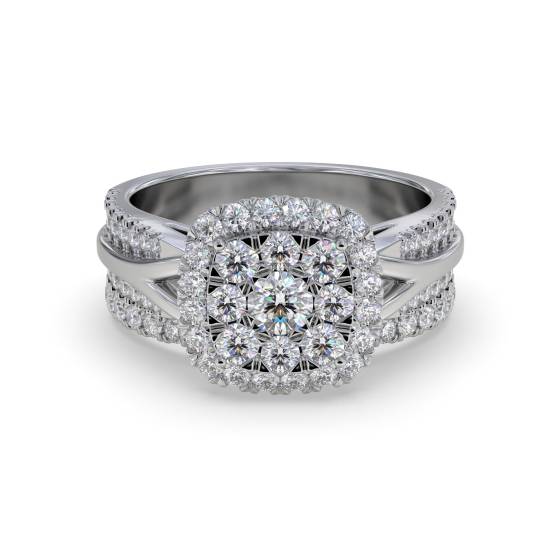 Single Halo Round Diamond Cluster Bridal Set