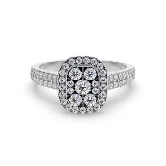 Halo Diamond Cluster Shoulder Set Ring