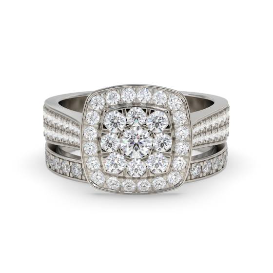 Single Halo Round Diamond Cluster Bridal Set