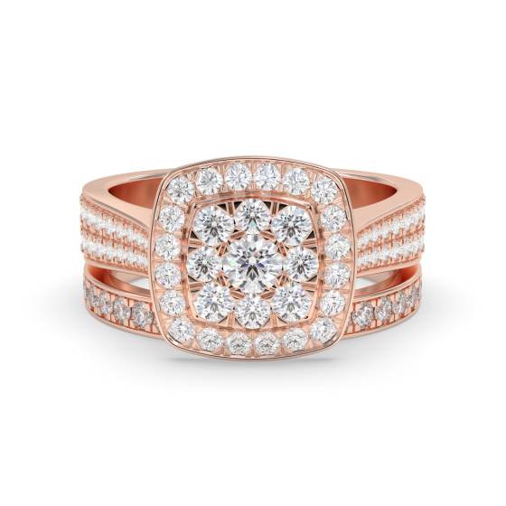 Single Halo Round Diamond Cluster Bridal Set