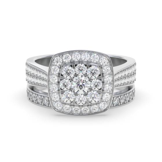 Single Halo Round Diamond Cluster Bridal Set