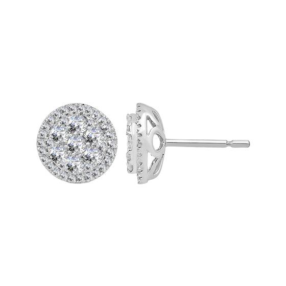 1.01ct VS/E-F Natural Round Diamond Cluster Earrings in 18k White Gold