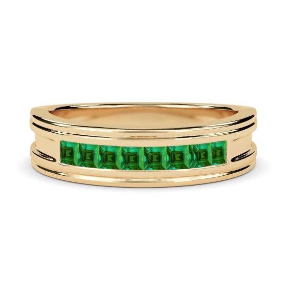 6mm Mens Princess Cut Green Emerald Gemstone Bezel Set Ring