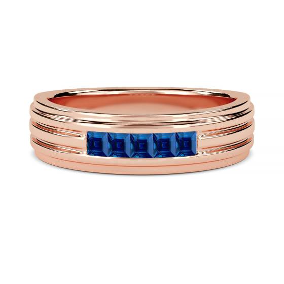 6mm Mens Princess Cut Blue Sapphire Gemstone Bezel Set Ring