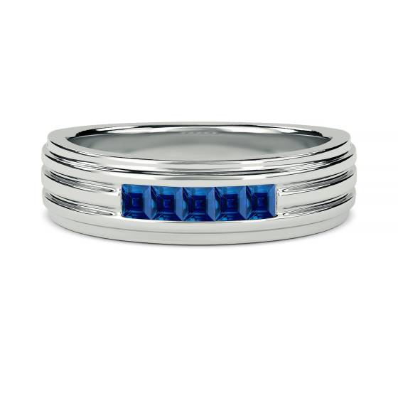 6mm Mens Princess Cut Blue Sapphire Gemstone Bezel Set Ring