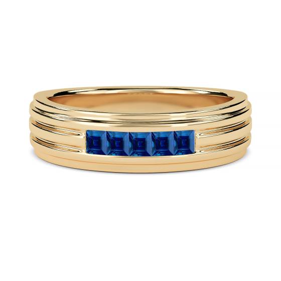 6mm Mens Princess Cut Blue Sapphire Gemstone Bezel Set Ring