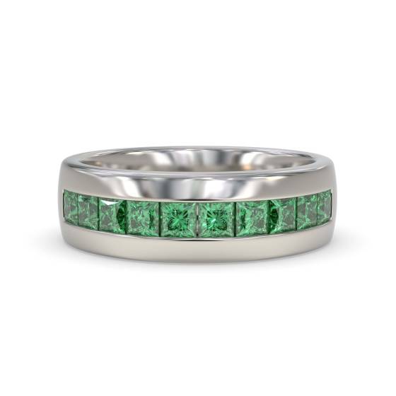6.5mm Mens Princess Emerald Gemstone Bezel Set Ring