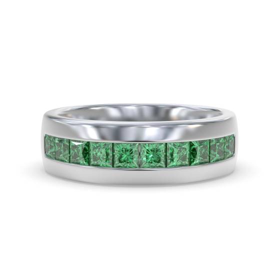 6.5mm Mens Princess Emerald Gemstone Bezel Set Ring
