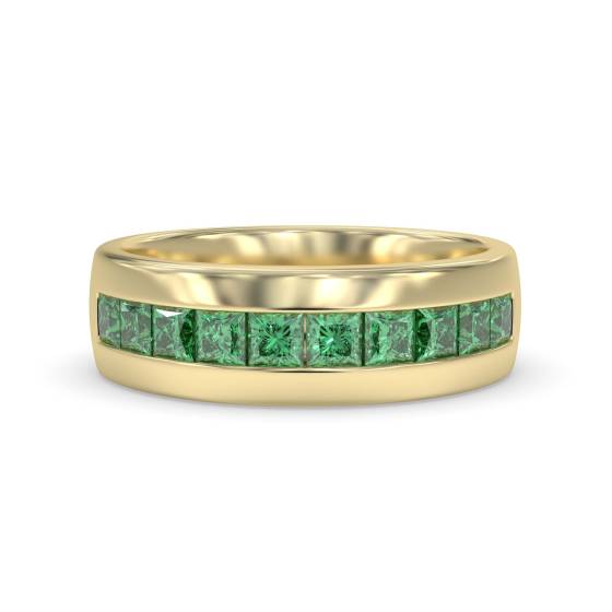 6.5mm Mens Princess Emerald Gemstone Bezel Set Ring