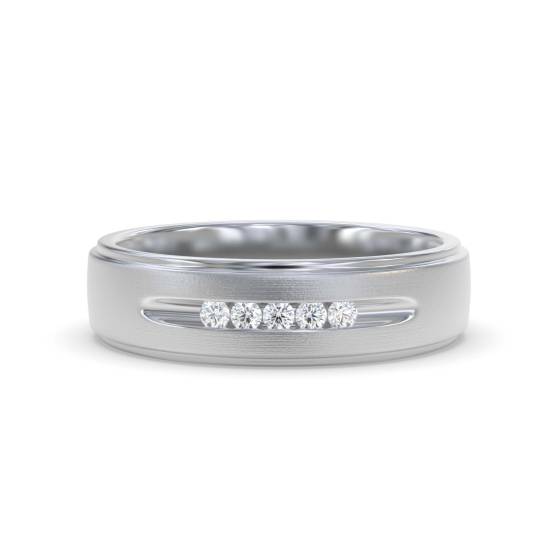 0.10ct VS/F-G 5.5MM Mens Natural Round Diamond Ring in 9k White Gold