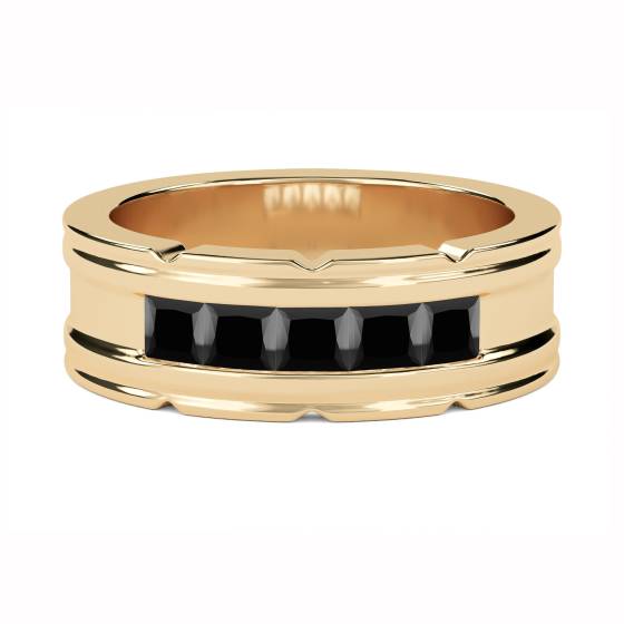 8mm Mens Princess Black Diamond Bezel Set Ring