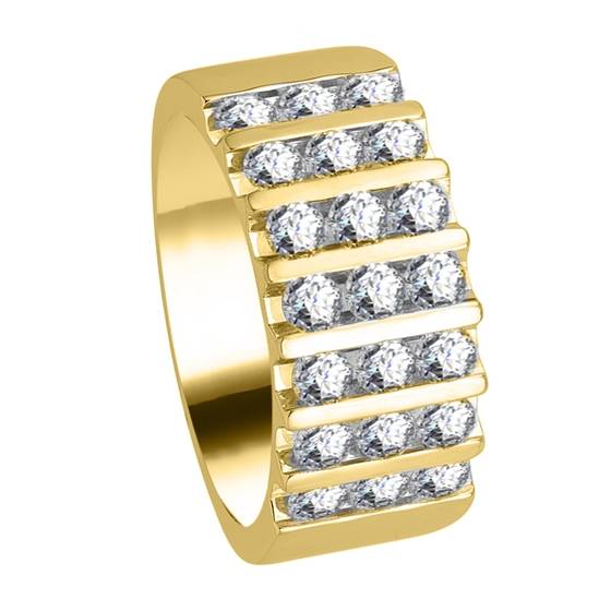 9mm Triple Row Round Diamond Mens Ring