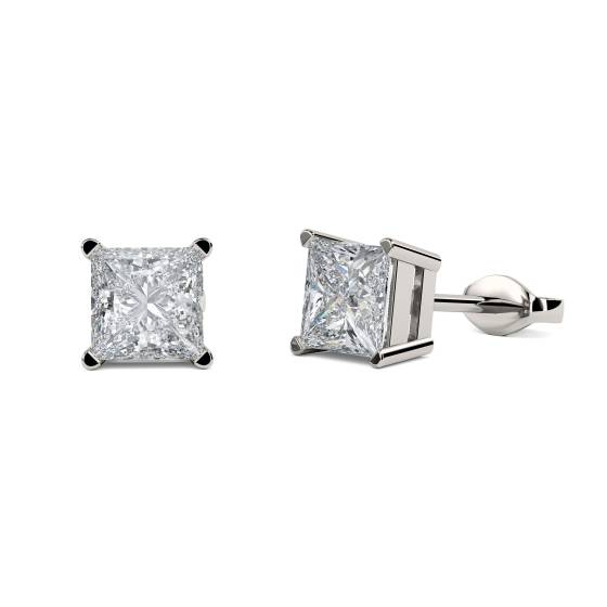 0.62ct SI/F-G Traditional Princess Natural Diamond Stud Earrings