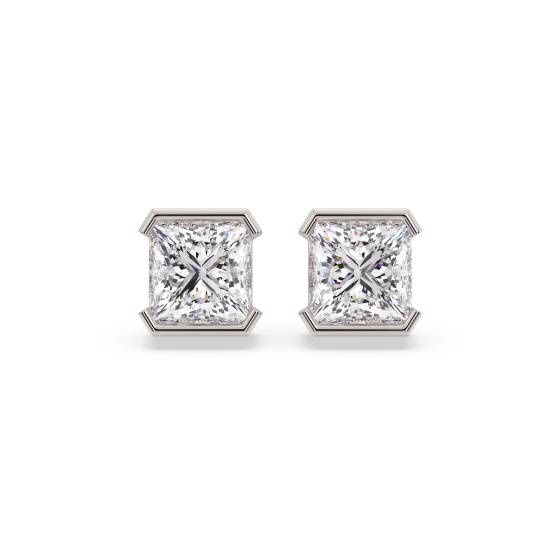 Princess Cut Diamond Semi Bezel Set Stud Earrings