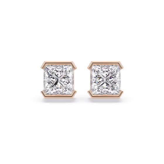 Princess Cut Diamond Semi Bezel Set Stud Earrings