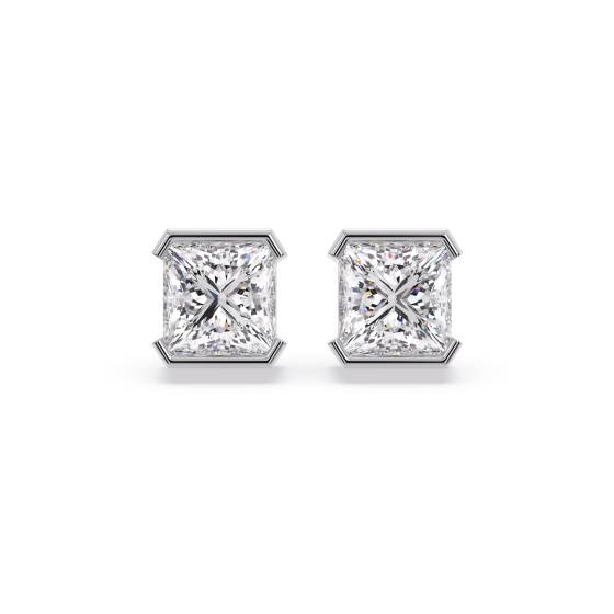 0.15 SI/G-H Semi Bezel Set Princess Cut Diamond Bezel Set Stud Earrings