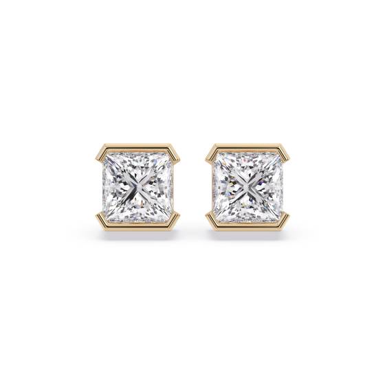 Princess Cut Diamond Semi Bezel Set Stud Earrings