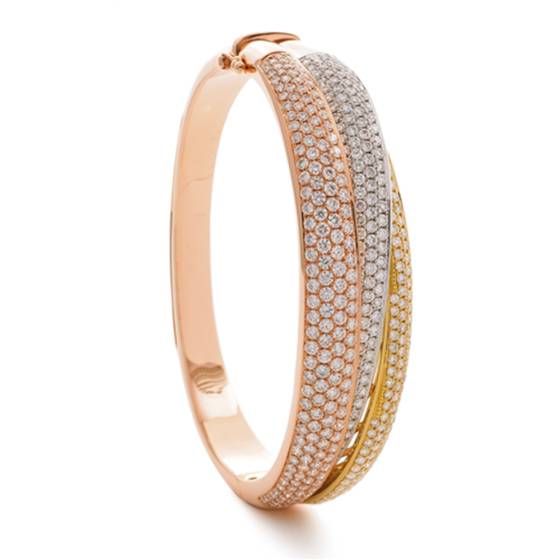 Three Tone Round Diamond Set Bangle