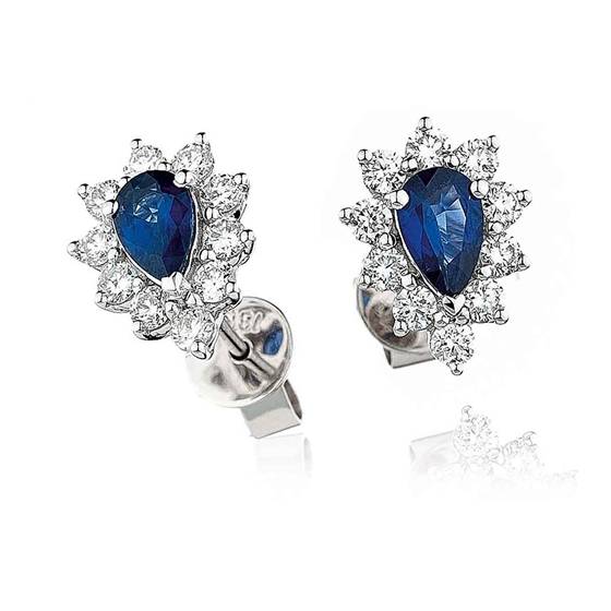 Blue Sapphire and Diamond Cluster Earrings