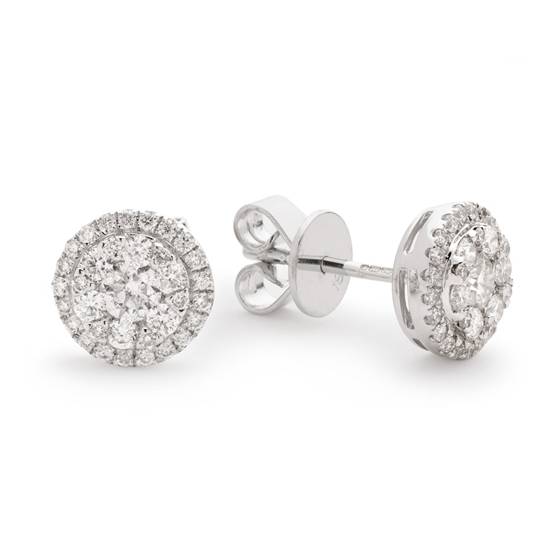 0.85ct Classic Round Diamond Cluster Earrings