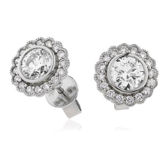 1.00ct Unique Round Diamond Single Halo Earrings