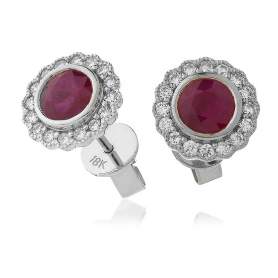 1.50ct Round Ruby and Diamond Bezel Set Cluster Earrings
