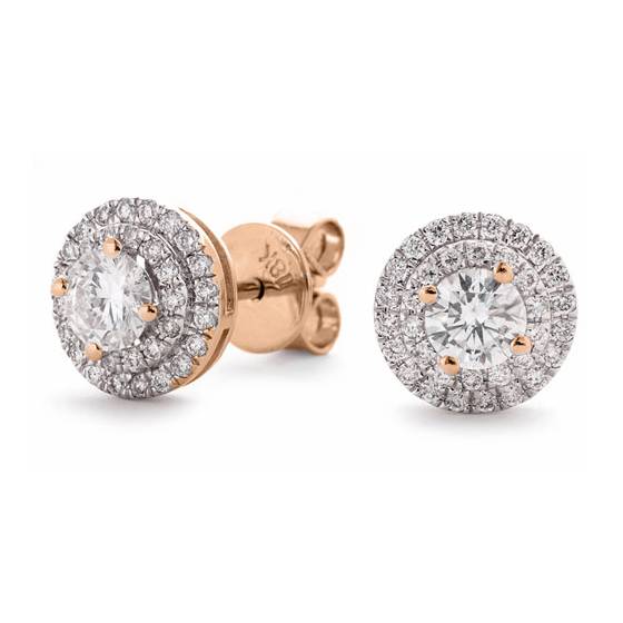 0.75ct Classic Round Diamond Double Halo Earrings