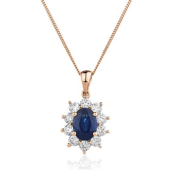 Blue Sapphire and Diamond Cluster Pendant