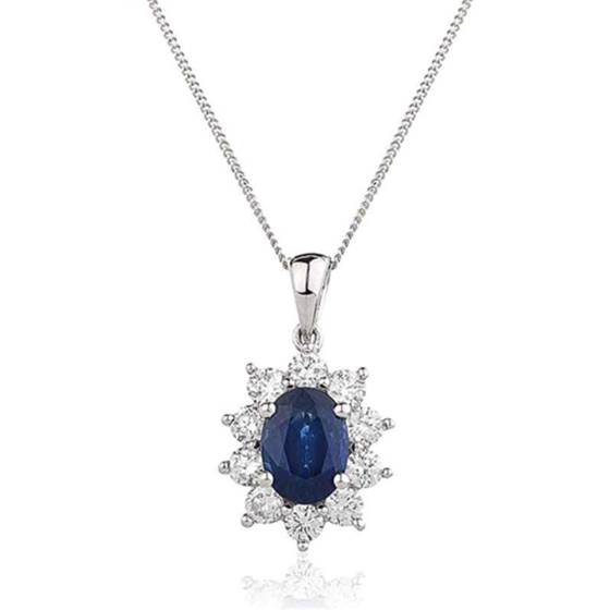 Blue Sapphire and Diamond Cluster Pendant