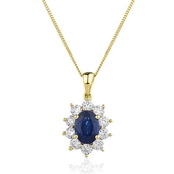Blue Sapphire and Diamond Cluster Pendant