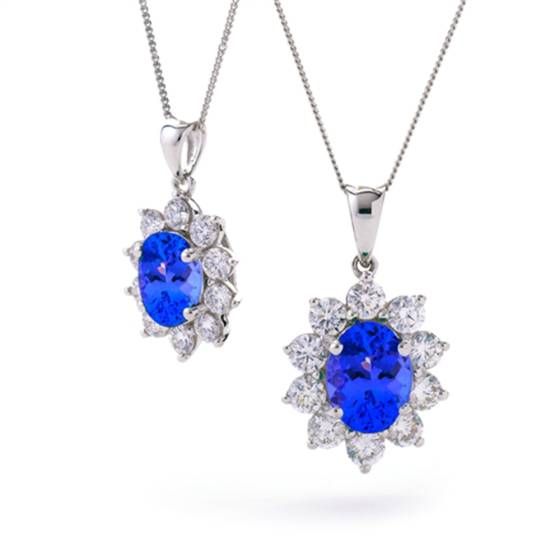 1.35ct Oval Shaped Blue Tanzanite and Diamond Pendant