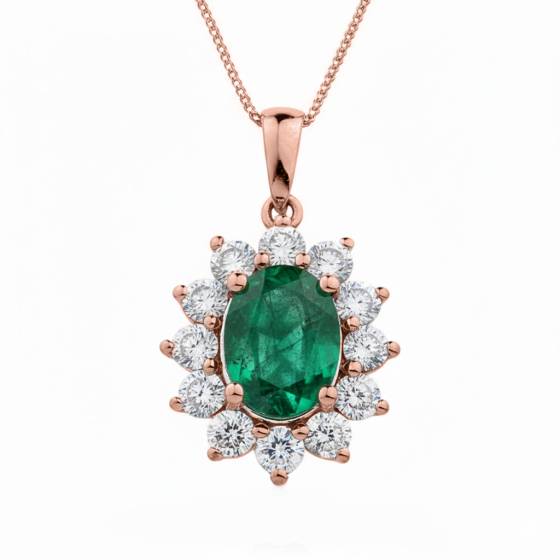 Oval Shaped Emerald and Diamond Pendant