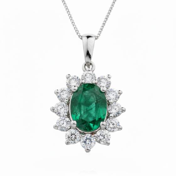 Oval Shaped Emerald and Diamond Pendant