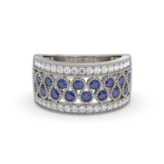 1.10ct Blue Sapphire and Diamond Half Eternity and Dress Ring