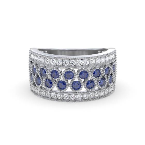 1.10ct Blue Sapphire and Diamond Half Eternity and Dress Ring