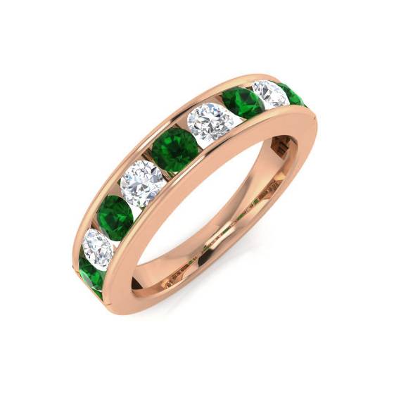 1.10ct VS/E-F Emerald and Diamond Half Eternity Gemstone Ring