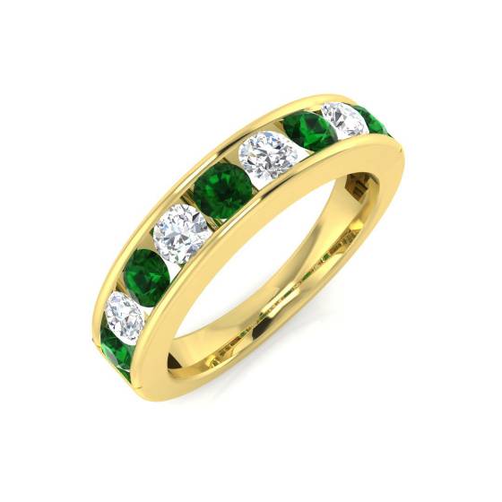 1.10ct VS/E-F Emerald and Diamond Half Eternity Gemstone Ring