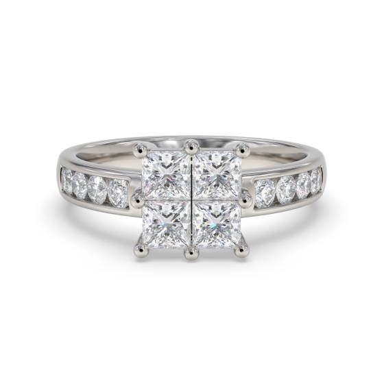 1.00ct Elegant Round and Princess Diamond Cluster Ring
