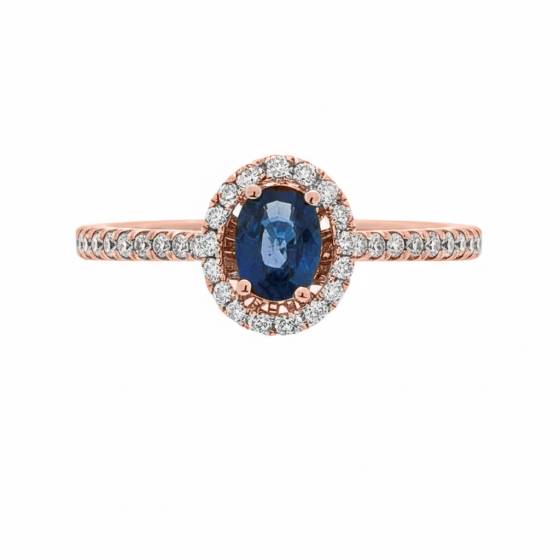 0.70ct Blue Sapphire and Diamond Halo Ring