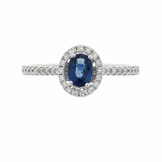 0.70ct Blue Sapphire and Diamond Halo Ring