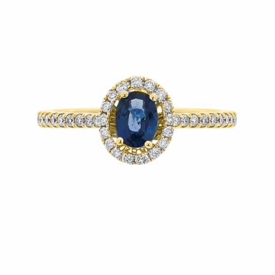 0.70ct Blue Sapphire and Diamond Halo Ring